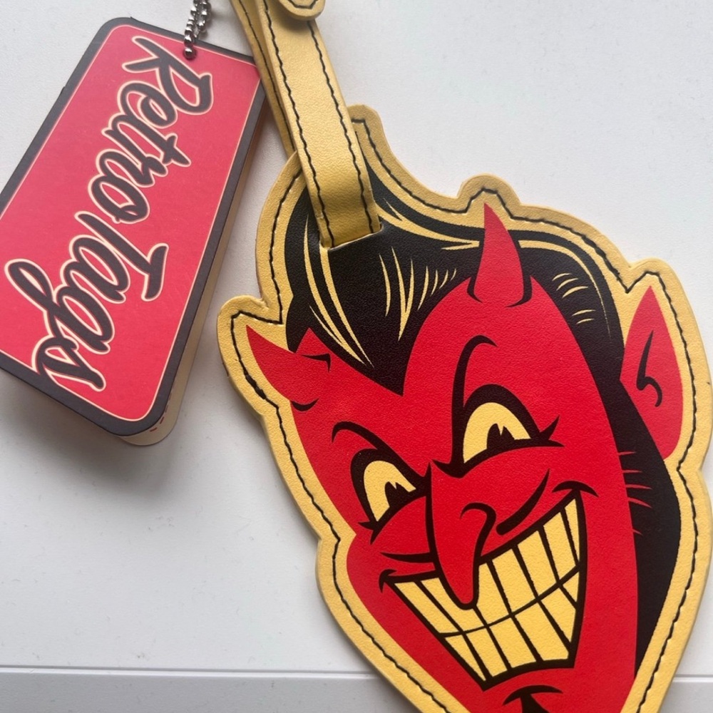 NWT Flapjack Devil Retro Red Yellow Devil Travel Large Vibrant Luggage Tag
